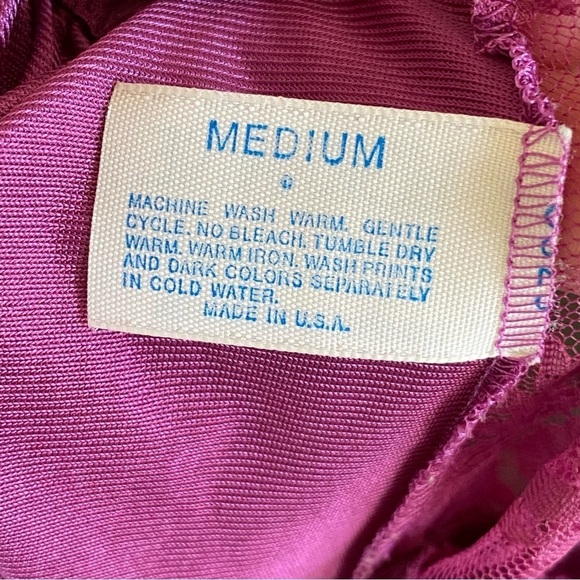 VTG Lorraine Purple Silky Long Lingerie Nightgown Medium M Lace Trim Goddess USA - Picture 6 of 7